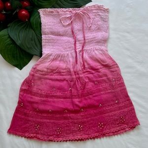 WANT! Pink Ombré Bandeau Swim Coverup w/Elastic Stretch Top & Sequin Details L